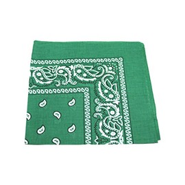 KELLY dark GREEN cotton bandana scarf SQUARE BLACK WHITE PAISLEY
