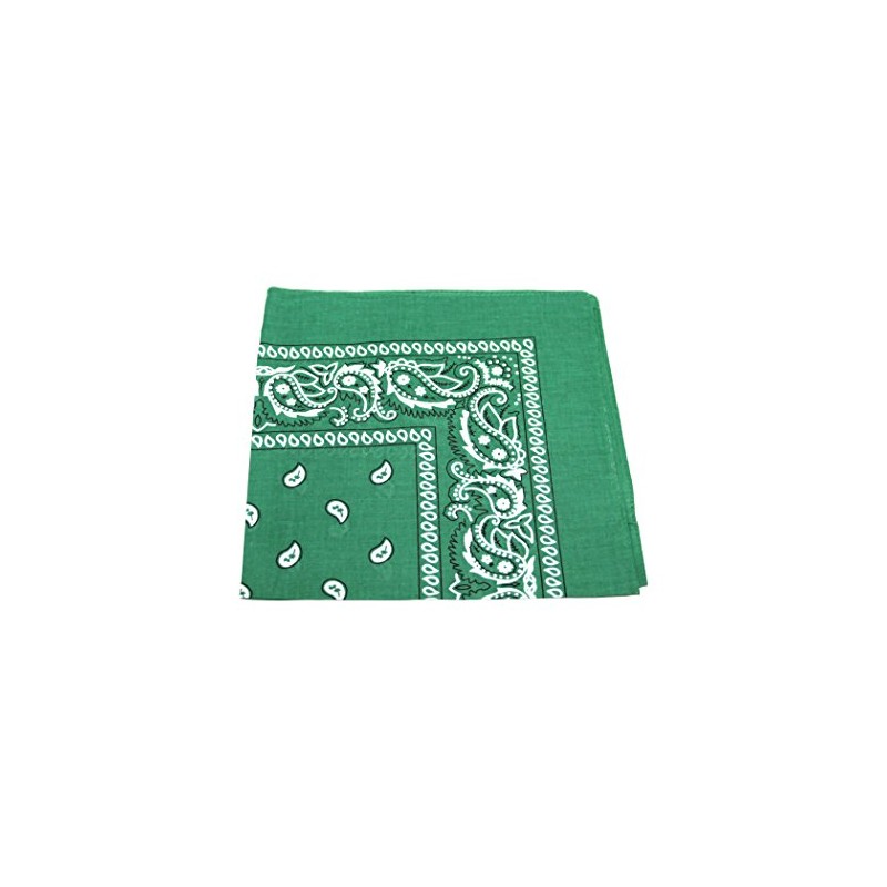 KELLY dark GREEN cotton bandana scarf SQUARE BLACK WHITE PAISLEY