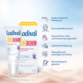 Ladival Sensitive Skin Plus Sun Protection Cream for the Face SPF 30 Fragrance-Free Sun Cream without Colours and Preservatives Waterproof 50 ml