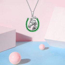 UYBNRK Horse Necklace for Women Horseshoe Necklace 925 Sterling Silver Cubic Zirconia Necklace Horse Shoe Necklace Women Good Lucky Necklace Horse Jewelry Stuff Horse Gifts for Women