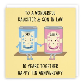 Hunts England - Daughter And Son In Law 10th Anniversary Card - To A Wonderful Daughter & Son In Law - 10 Years Together - Happy Tin Anniversary - Iconic Collection