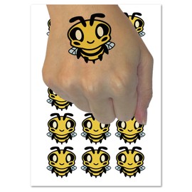 Cute Bee Happy Temporary Tattoo Water Resistant Fake Body Art Set Collection - 15 2" Tattoos (1 Sheet)