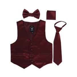 Burgundy Infant Boys 4 Piece Formal Satin Vest Set Zipper Tie Bowtie Hanky 12-18 Months