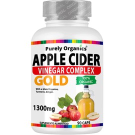 Vinagre de Sidra de Manzana orgánico. Cápsulas veganas. Con Pimienta de Cayena, Cúrcuma y Jengibre, Apple cider, 100% Orgánico, Vegan Keto. Bote con 90 Cápsulas. Purely Organics.