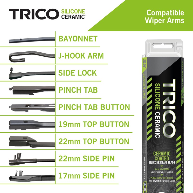 TRICO Silicone Ceramic Automotive Replacement Windshield Wiper Blade, Ceramic Coated