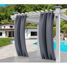 Comlax Outdoor Curtain Weatherproof, Grey Curtains Balcony with Eyelet Top Bottom, Waterproof, Windproof, Privacy Screen and Sun Protection for Porch, Gazebos, Pergola, Gardens, Pack of 1