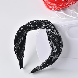 Knotted Headband Paisley Bandana Headbands for Women Cross Knot Headband Black Head Bands for Women's Hair Non Slip Bandana Headband Boho Hair Band Wide Twisted Knot Headbands for Women Girls