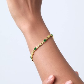 Gem Stone King Infinity Link Gemstone Birthstone Tennis Bracelet for Women | 18K Yellow Gold Plated Silver | Oval 6X4MM | 7 Inch with Secure Clasp | Fine Jewelry for Her Mom Wife Anniversary