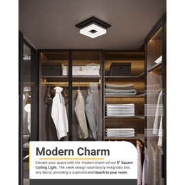 Sunco 8 Inch Square LED Flush Mount Black Ceiling Light Fixture 3000K/4000K/4500K/5000K/6500K Selectable CCT Switch 1800LM High Brightness Damp Rated.