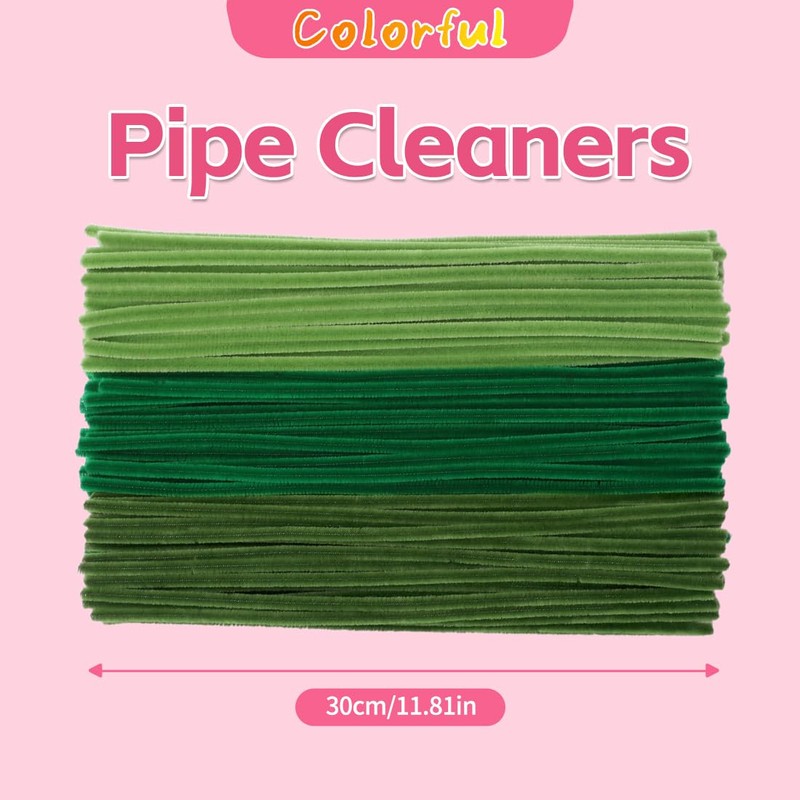 GAGANIU 300pcs Craft Pipe Cleaners, Green Gradient Chenille Stems in