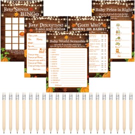 WILLBOND Fall Pumpkin Baby Shower Game Set with 20 Pencils Thanksgiving Rustic Wood Baby Bingo for Baby Shower Party Supplies The Price Is Right Thanksgiving Party Card for Gender Reveal(125 Pcs)