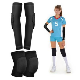 Volleyball Knee Pads and Arm Sleeves with Elbow Pads Set, High Protection Arm Pads Knee Pads for Teens Women Men Volleyball Basketball Football Skateb