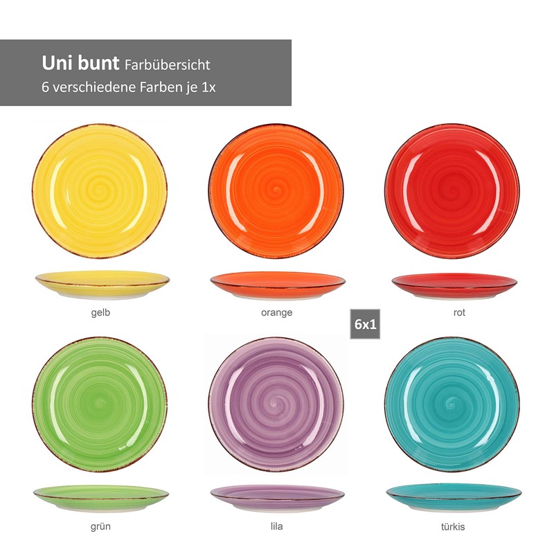 MamboCat 6 x Soup Plates Plain Colourful I Stoneware Crockery
