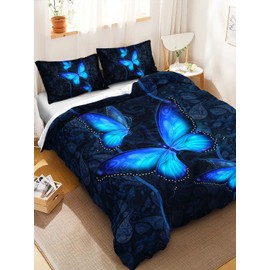 HOSIMA Blue Butterfly Bedding Set for Girls，Mandala Bedding Boho Floral Comforter Cover Decor for Bedroom, Butterfly Print Duvet Cover Full Size.(No Comforter)