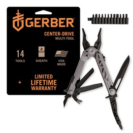 Gerber Gear Center-Drive Multitool Bit Set - 16-Piece Multitool, 12-Piece Standard Bit Set - Includes Knife, Pliers, Wire Cutters, Bottle Opener & More - Silver Tool, Made in USA - Coyote Brown Sheath