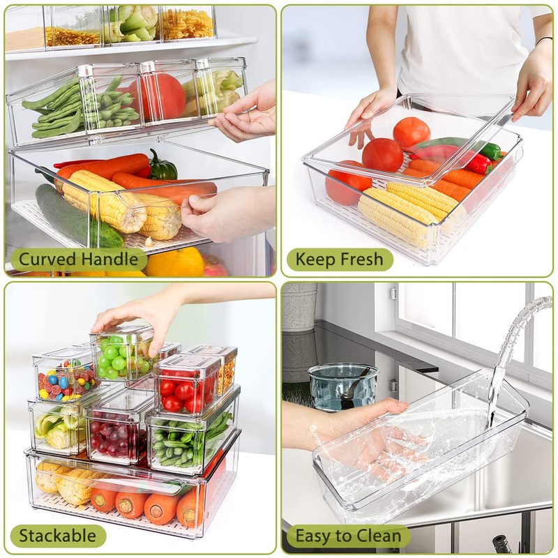 10 Pack Refrigerator Pantry Organizer Bins, Stackable Fridge Organizer Bins