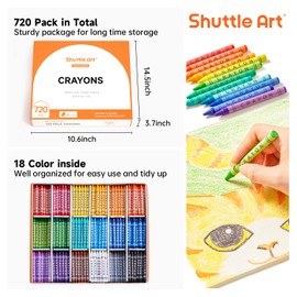 Shuttle Art Crayon Bulk Class Pack - 720 Count, 18 Assorted Colors with 40 Crayons per Color, Non-Toxic Bulk Crayon School Supplies for Teachers and Kids Arts & Crafts Supplies