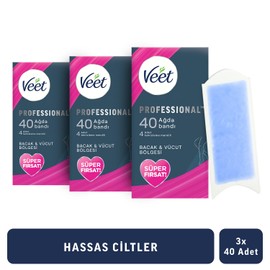 Veet Professional Hassas Ciltler için Ağda Bandı, Bacak & Vücut Bölgesi, 120 Adet (40 x 3)