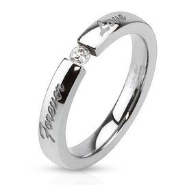 Bungsa Ring Forever Love Engraved Stainless Steel Silver High Gloss Polished Women's Ring Size J to Z (Ring Women's Finger Ring Partner Rings Engagement Rings Wedding Rings Women's Ring Stainless