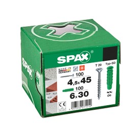 SPAX 5000001200015 Dowel Screw Set Diameter 6 200 Pieces, Expansion Dowel Type SD 6 x 30, Universal Screw 4.5 x 45, WIROX A9J, T-Star Plus T20, for Mounting in Concrete, Solid Stone, Perforated Stone