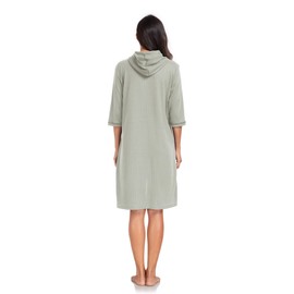 Jlowesun Bathrobe waffle pique ladies, lightweight, medium bathrobe women, highly absorbent bathrobe with zip with soft hood and pockets, gray