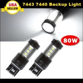Partsam (2) 7443 7440 W21W Backup Light Reverse Lamps 80W Cree Led Bulb For Chevy