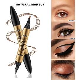 Lápiz de Cejas 2 Piezas, Versión Actualizada 2 en 1 con Pasta Gel, Brocha de Doble Extremo y Punta Cuádruple 3D Impermeable, Acabado Natural (4 pcs)