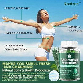 Rootzen 100mg High Concentration Chlorophyll Gummies | Revitalize Skin + Strengthen Immune System + Refresh Body | 60 Vegan Dietary Supplements