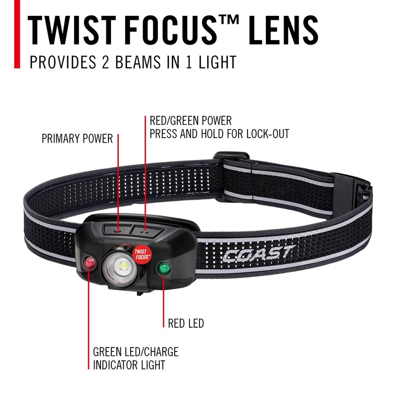 Coast FLX40R 800 Lumen Built-in Rechargeable Battery LED Headlamp with