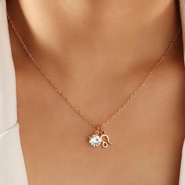 Inilbran Boho Solitaire Crystal Necklace Choker Gold Solitaire Choker Necklace Vintage Round Crystal Pendant Necklace Sparkling CZ Point Necklace Chain Jewellery for Women and Girls, Zinc