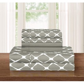 Elegant Comfort Luxury Softest and Coziest 6-Piece Bed Sheet Set, Wrinkle Resistant Milano Trellis Pattern-1500 Thread Count Egyptian Quality Microfiber Bedding Set, California King, Grey