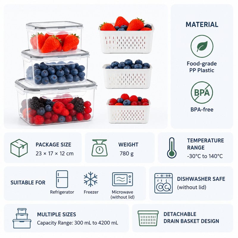 5-Piece Produce Storage Containers for Fridge – Stackable Food Keepers