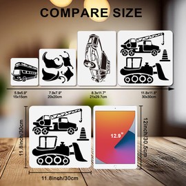 MAYJOYDIY Construction Vehicle Stencils Set Vehicle Motifs Painting Stencils 15 - 30 cm Reusable Motorcycle Drawing Template with Brush for Wood Canvas Paper Fabric Walls and Furniture Pack of 15