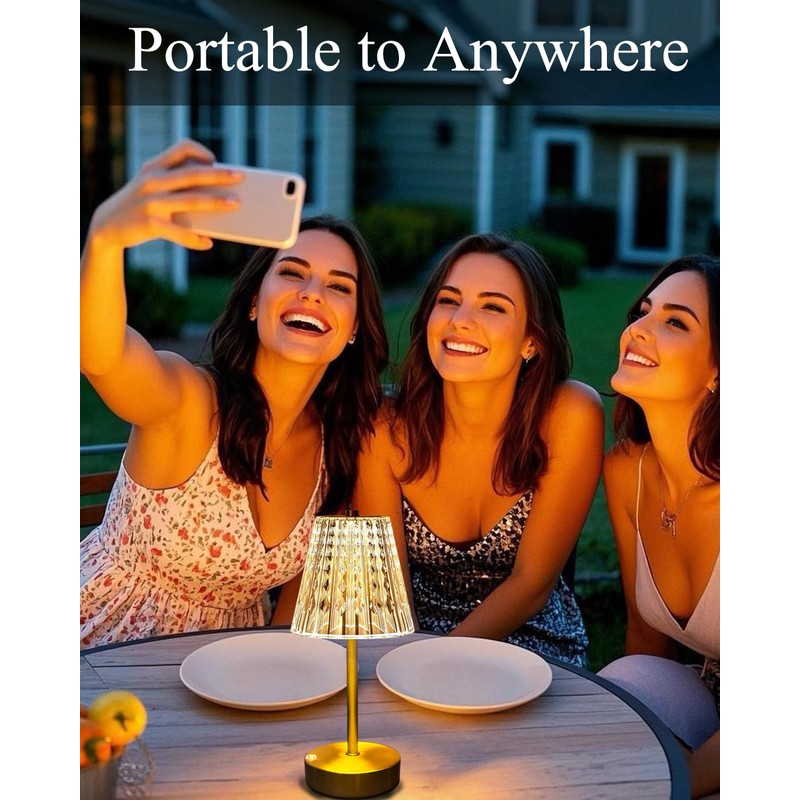 Gold Cordless Table Lamp Rechargeable,5000mAh Battery Operated Lamps,Mini Small Crystal