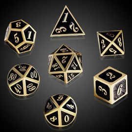 ORUZA DND Metal Dice Set Black Polyhedral Dice Set D&D Dice Set for Dungeons and Dragons RPG MTG TTRPG Pathfinder Role Playing Table Games Dice Set of 7