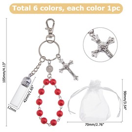 Hobbspring 6pcs Holy Water Rosary Bead Keychain 6 Colors Catholic Keychain Holy Water Bottles Keychains with Crucifix and Organza Bags for Catholic Christian Easter First Communion Party Favor