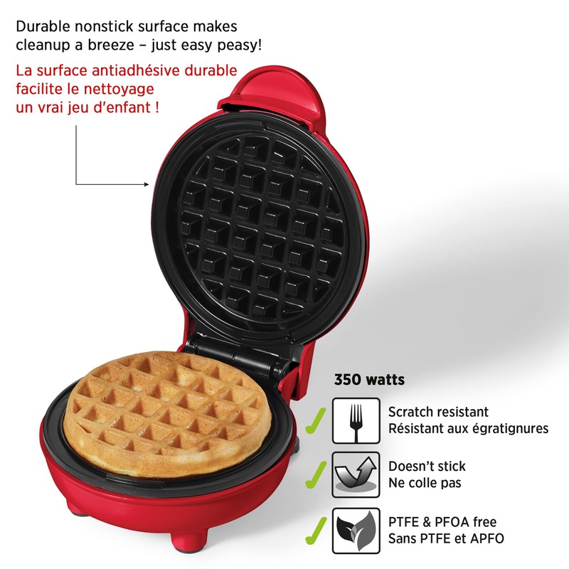 Starfrit Electric Mini Waffle Maker 4" Non-Stick Cooking Surface Easy