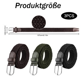SREBIWO Pack of 3 Elastic Belts, Men's Braided Belt, Fabric Belt, Stretch Belt for Men and Women, Braided Elastic Belt, Width 2.5 cm, b
