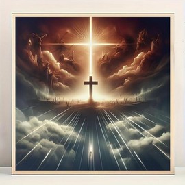 5D DIY Diamond Arts Colorful Painting Kit, Cross & Sky Pattern Diamond Arts Colorful Painting without Frame, Handmade Art Crafts for Home Decor:_Round 50x50cm_Divine Light and the Cross