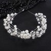 Teyglen Pearl Wedding Headband Bridal Wedding Pearl Beads Headband Tiara Floral Blue Red Black Pearl Hair Piece Hair Accessories for Women Girl Party Prom Brithday (White)