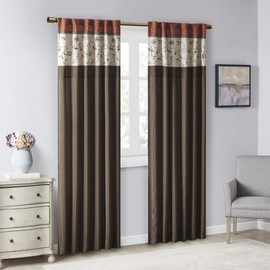 Madison Park Serene Embroidered Light Filtering Treatment Curtain Rod Pocket/Back Tab Single Window Panel Drape for Bedroom Livingroom and Dorm, 50x84, Spice