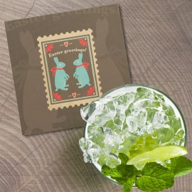 Unbranded Vintage Retro Easter Greetings Bunny Postage 4'' X 4'' Square Wooden Coaster