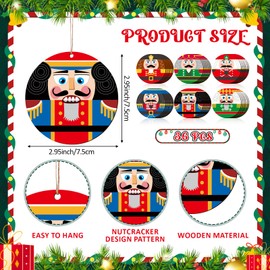 Soulchen 36 Pcs Christmas Nutcracker Wooden Ornaments Round Wood Hanging Decoration Set for Christmas Tree Hanging Wood Crafts Holiday Decor Party Decor Xmas Party Supplies