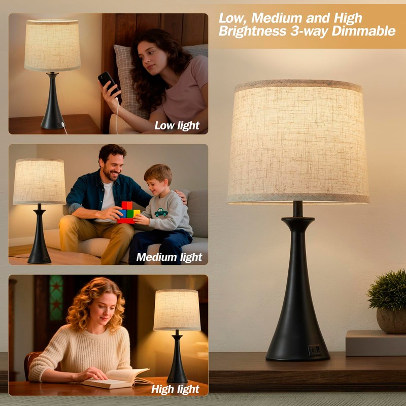 Hikczc Touch Table Lamp for Living Room Bedroom, 21" Table