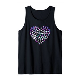 Cute Colorful Animals Paw Prints in Heart Love Shape Tank Top