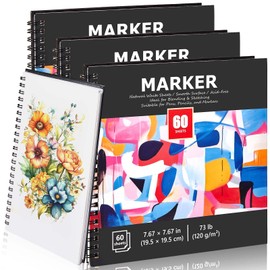 Skyygemm 3 Pcs Marker Pad 7.67 x 7.67 Inch 180 Sheets Total Spiral Marker Paper Pad 120 GSM Smooth Paper Hardcover Sketch Book for Markers Bleedproof for Drawing Coloring Alcohol Markers Art Gift