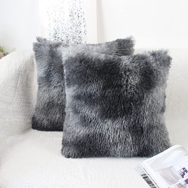 OYIMUA Fluffy Cushion Covers 50cm x 50cm Dark Grey Faux Fur Set of 2 Cushion Cover 20x20 Inches Soft Decorative Square Plush Pillow Cover for Sofa Livingroom Bedroom