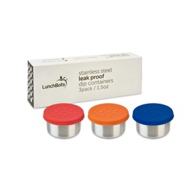 LunchBots 1.5oz Leak Proof Dips Condiment Containers - Set of 3 (1.5 oz) - Spill Proof in Bags and Bento Boxes - Food Grade Stainless Steel and Silicone Lids - Dishwasher Safe - Primary Set
