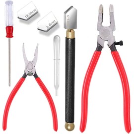 Qovydx 5Pcs Heavy Duty Glass Running Pliers, Breaker Grozer Pliers Glass Cutter Kit, Professional Glass Cutting Tool with Extra Rubber Tips