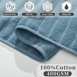 VOOVA & MOVAS Hand Towels for Bathroom 4 Pack,14 x 30 Inches,100% Cotton Absorbent Face Towels for Bathroom | Spa, Blue